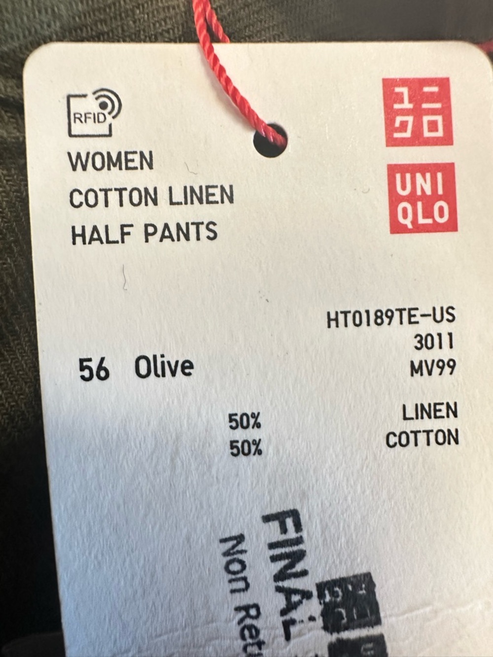 INES DE LA FRESSANGE Women's Olive Green Cotton Linen Shorts Size 4 Uniqlo - Picture 5 of 5